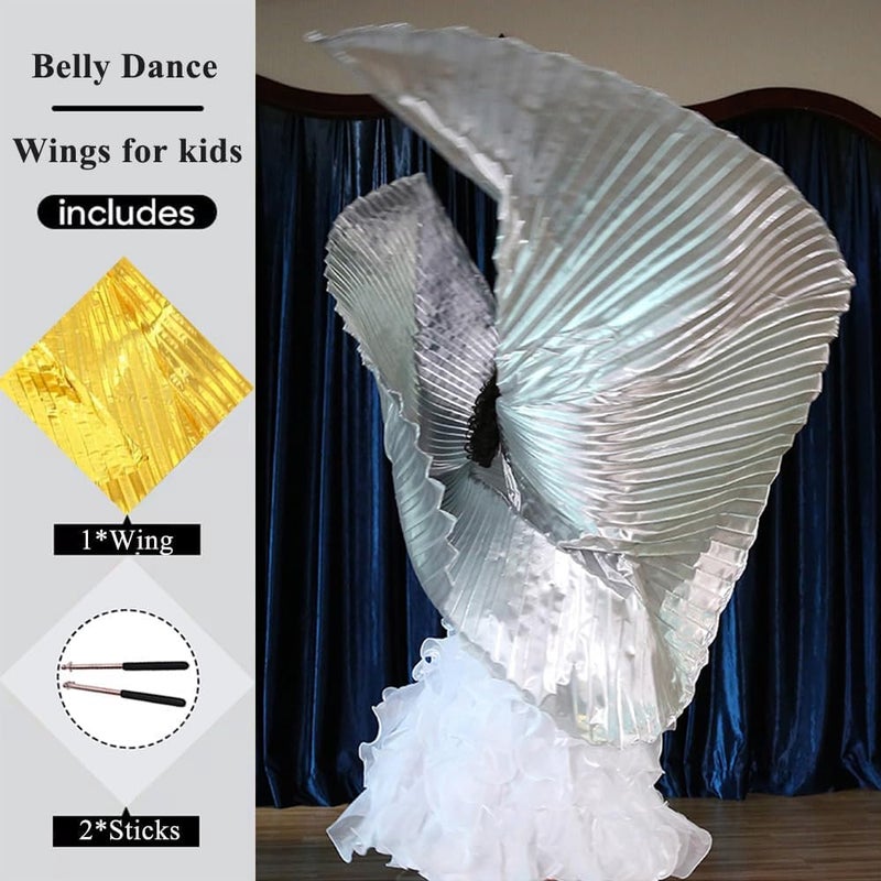 Nimiman Belly Dance Wings for Children Kids Belly Dance Costume Wing with Sticks (Silver) - Image 2